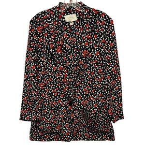 Vintage Schroder Union Made Black and Red Floral Single Button Blazer. Size 8